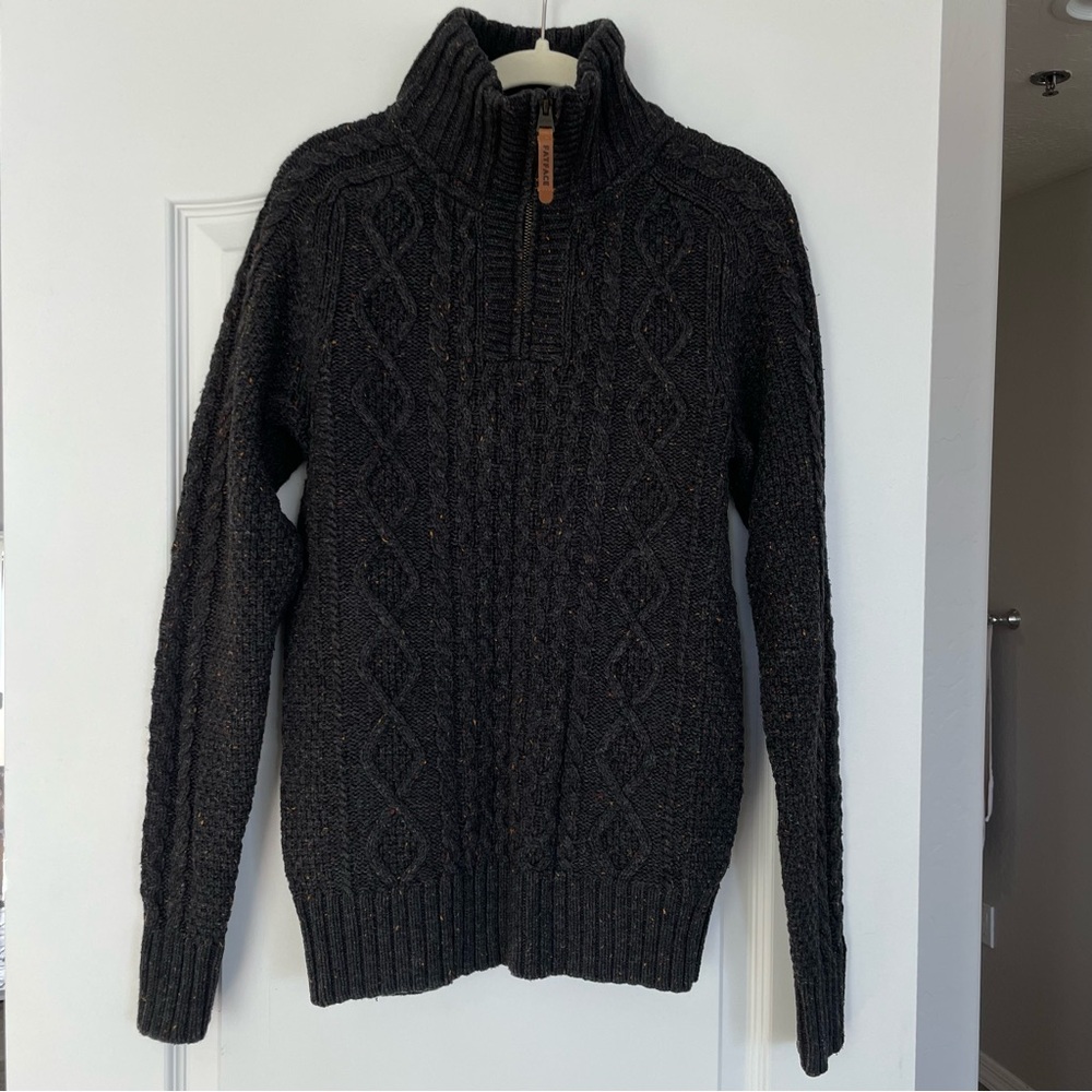 Fatface Dark Gray Heathered Quarter Zip Sweater Size XS Wool Warm Winter Cozy
